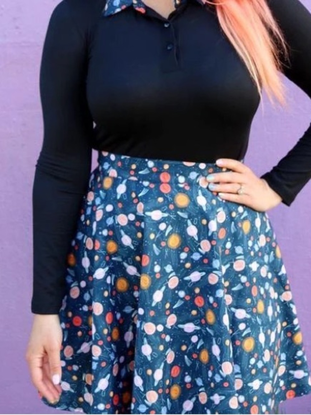 Retrolicious Navy Cartoon Space Print Skater Skirt Size Medium